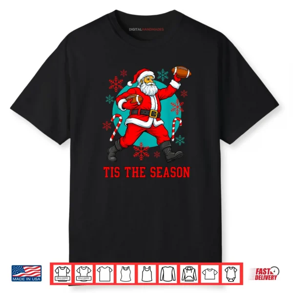 Santa Playing American Football Ugly Christmas Shirt