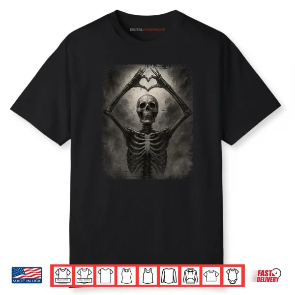 Scary Skeleton Hands Heart Sign Funny Halloween Costume 2025 Shirt