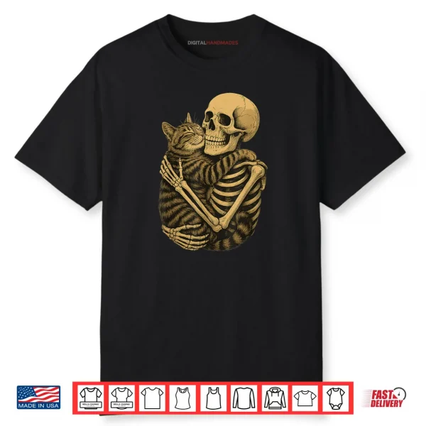 Skeleton Hugging Cat Cat Lover Halloween Shirt