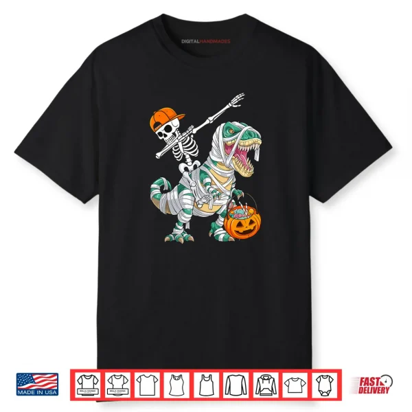 Skeleton Riding Dancing Dab Dinosaur T rex Halloween Shirt