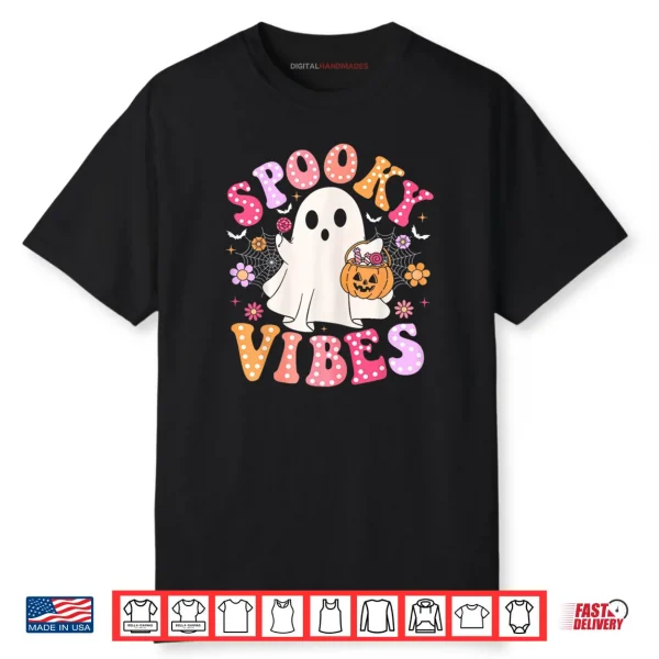 Spooky Vibes Ghost Retro Groovy Halloween Shirt