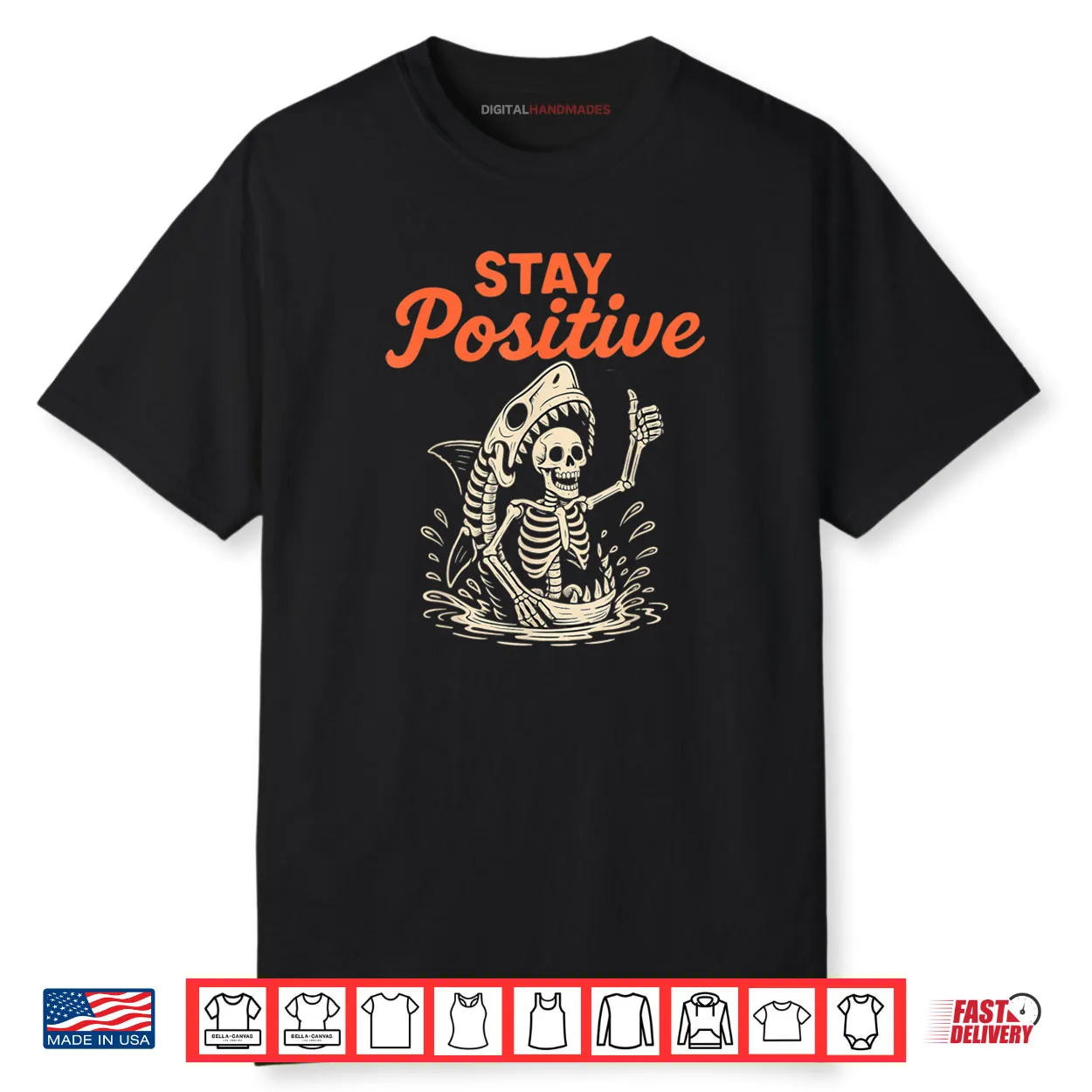 Stay Positive Skeleton Shark Halloween Shirt Stay Positive Skeleton Shark Halloween Shirt