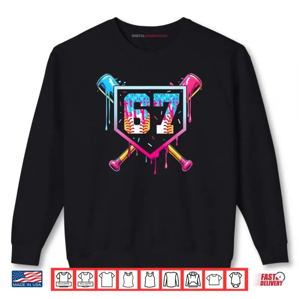 Sweatshirt Baseball Ice Cream Drip Number 67 Player 67th Birthday Shirt