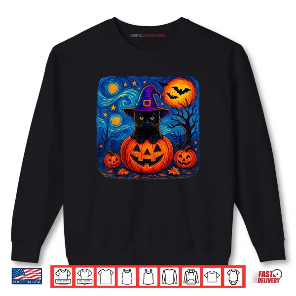 Sweatshirt Black Cat Van Gogh Starry Night Halloween Costume Shirt