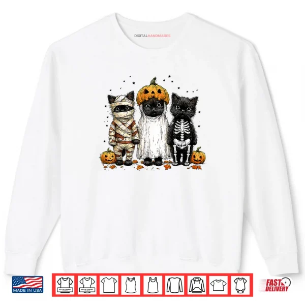 Sweatshirt Black Cat Witch Scary Halloween Pumpkin Shirt