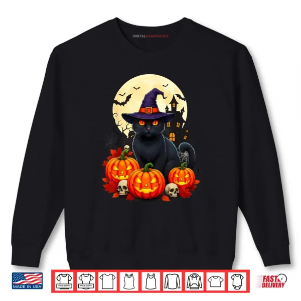 Sweatshirt Black Cat Witch Scary Pumpkin Halloween Shirt