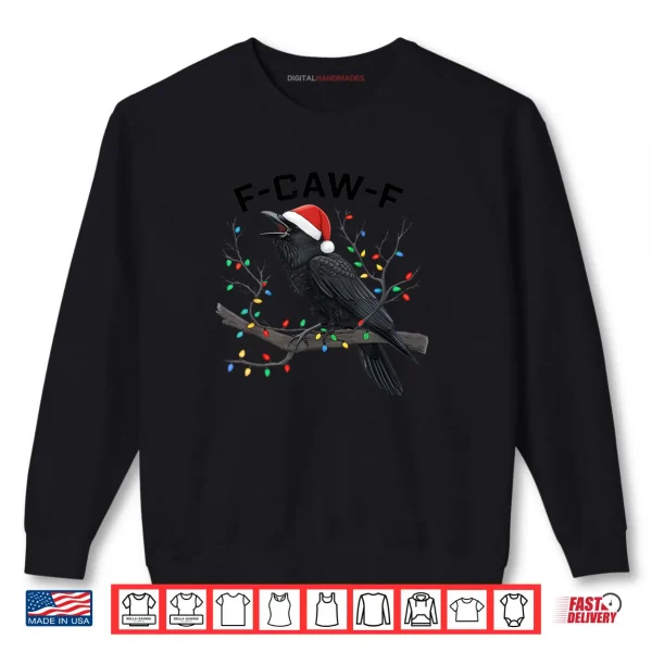 Sweatshirt Black Crow F caw f Funny Retro Christmas Lights Santa Hat Shirt