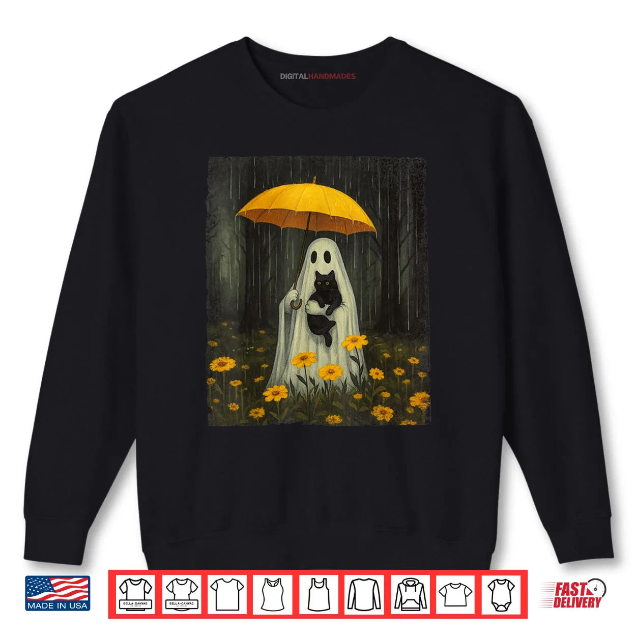 Boo Ghost Umbrella Black Cat Floral Halloween Shirt Boo Ghost Umbrella Black Cat Floral Halloween Shirt