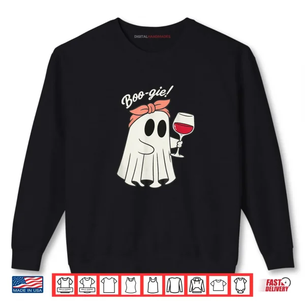 Sweatshirt Boo Gie Ghost Drinking Wine with Bow Funny Boo Shirt