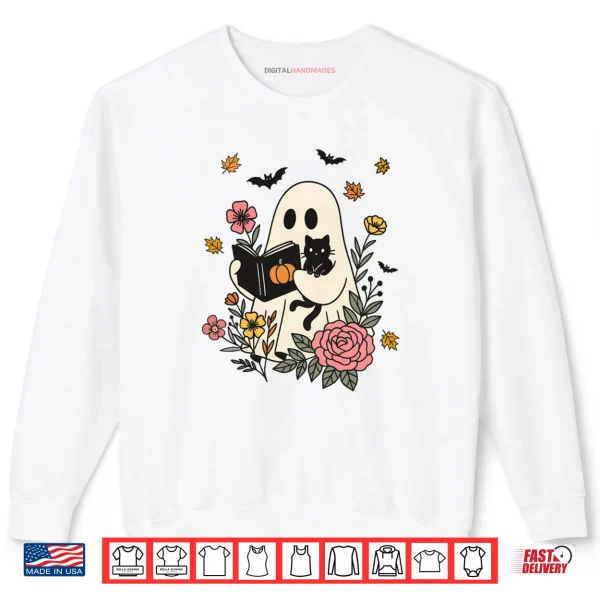 Sweatshirt Books Ghost Reading Book Halloween Library Cat Fall Autumn Shirt