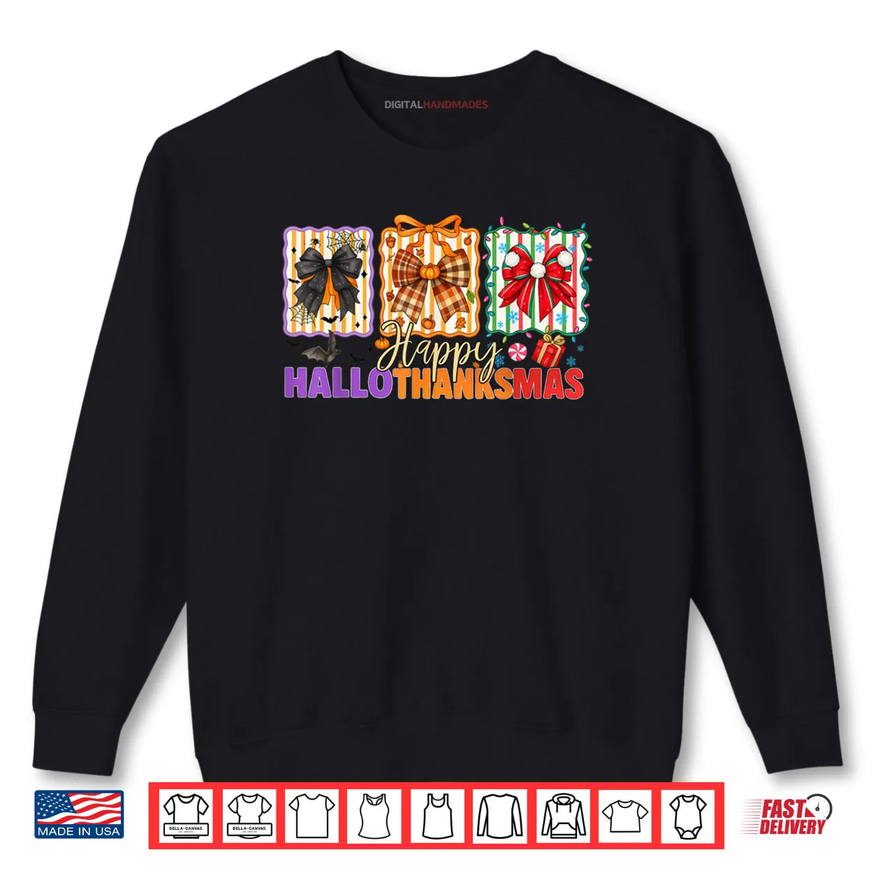 Bows Halloween Thanksgiving Christmas Happy HalloThanksMas Shirt Bows Halloween Thanksgiving Christmas Happy HalloThanksMas Shirt