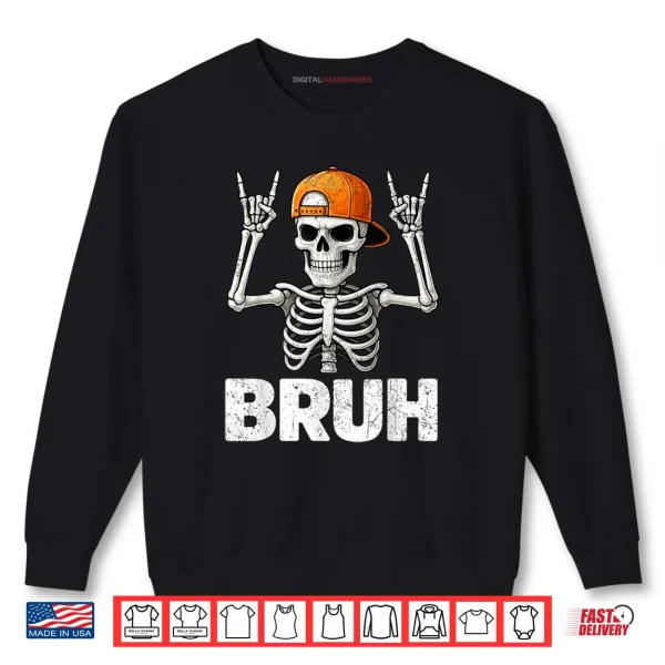 Sweatshirt Bruh Halloween Skeleton Rock On Shirt