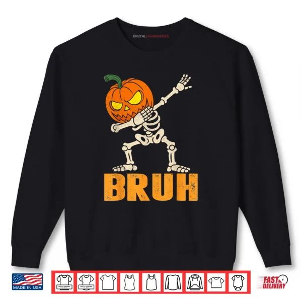 Sweatshirt Bruh Skeleton Halloween Dabbing Boys Pumpkin Jack O Lantern Shirt