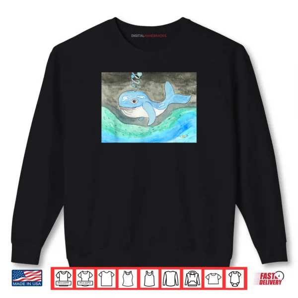 Sweatshirt Cartoon Watercolor Whale Shirt