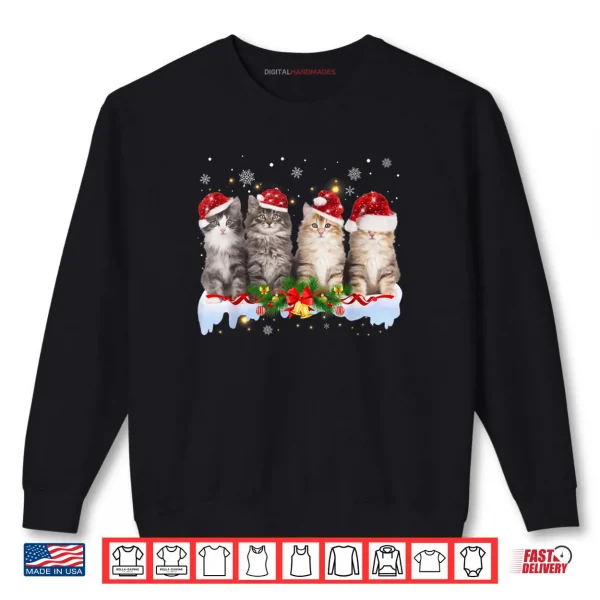 Sweatshirt Cat Christmas Light Santa Hat Xmas Decorations Meowy Catmas Shirt