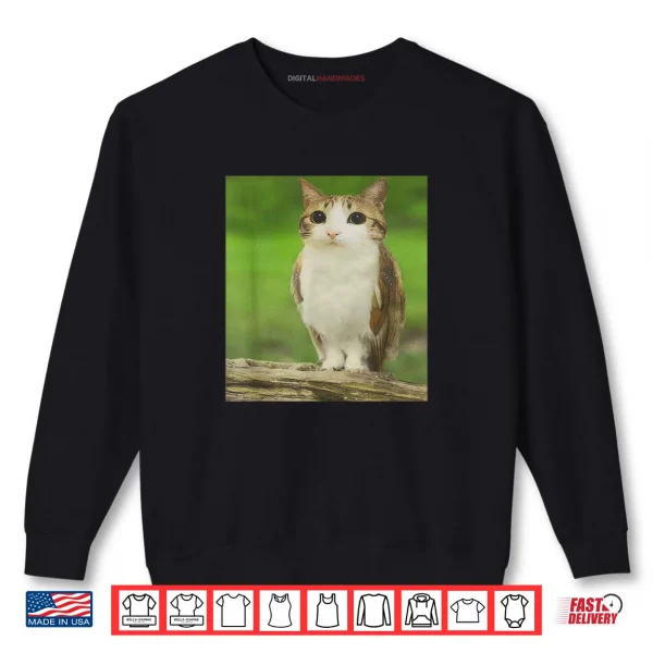 Sweatshirt Cat Owl Funny Cursed Internet Trendy Meme Shirt