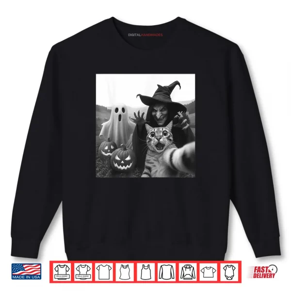 Sweatshirt Cat Selfie with Ghost Boo Witch Pumpkin Halloween Shirt