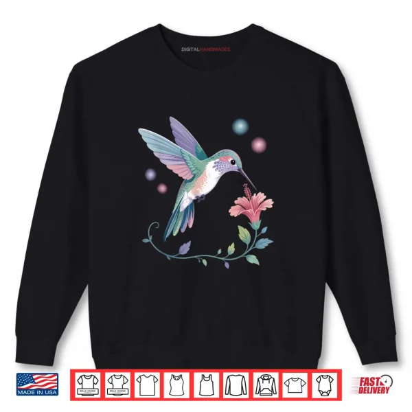 Sweatshirt Colorful Cute Hummingbird Flower Nature Art Bird Lovers Shirt
