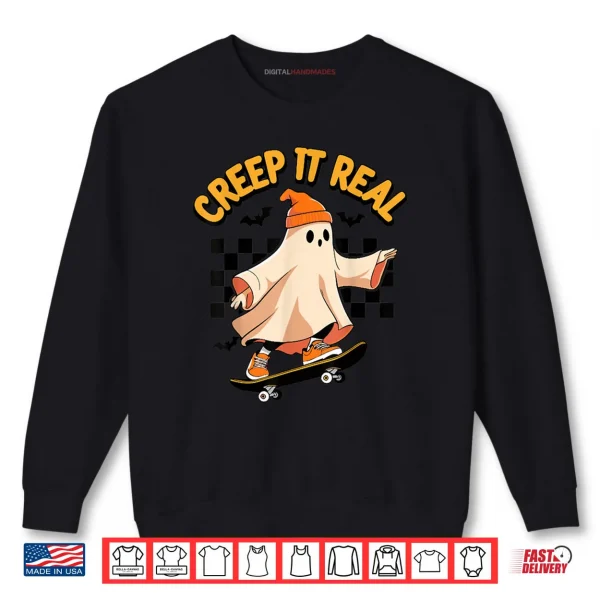 Sweatshirt Creep It Real Spooky Ghost Skateboard Halloween Costume Shirt