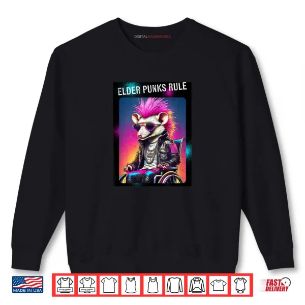 Sweatshirt Elder Punks Rule Cartoon Punk Opossum With Mohawk Shirt