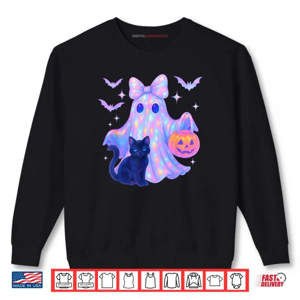Floral Colorful Ghost Black Cat Coquette Bow Halloween Shirt 1 Sweatshirt Floral Colorful Ghost Black Cat Coquette Bow Halloween Shirt