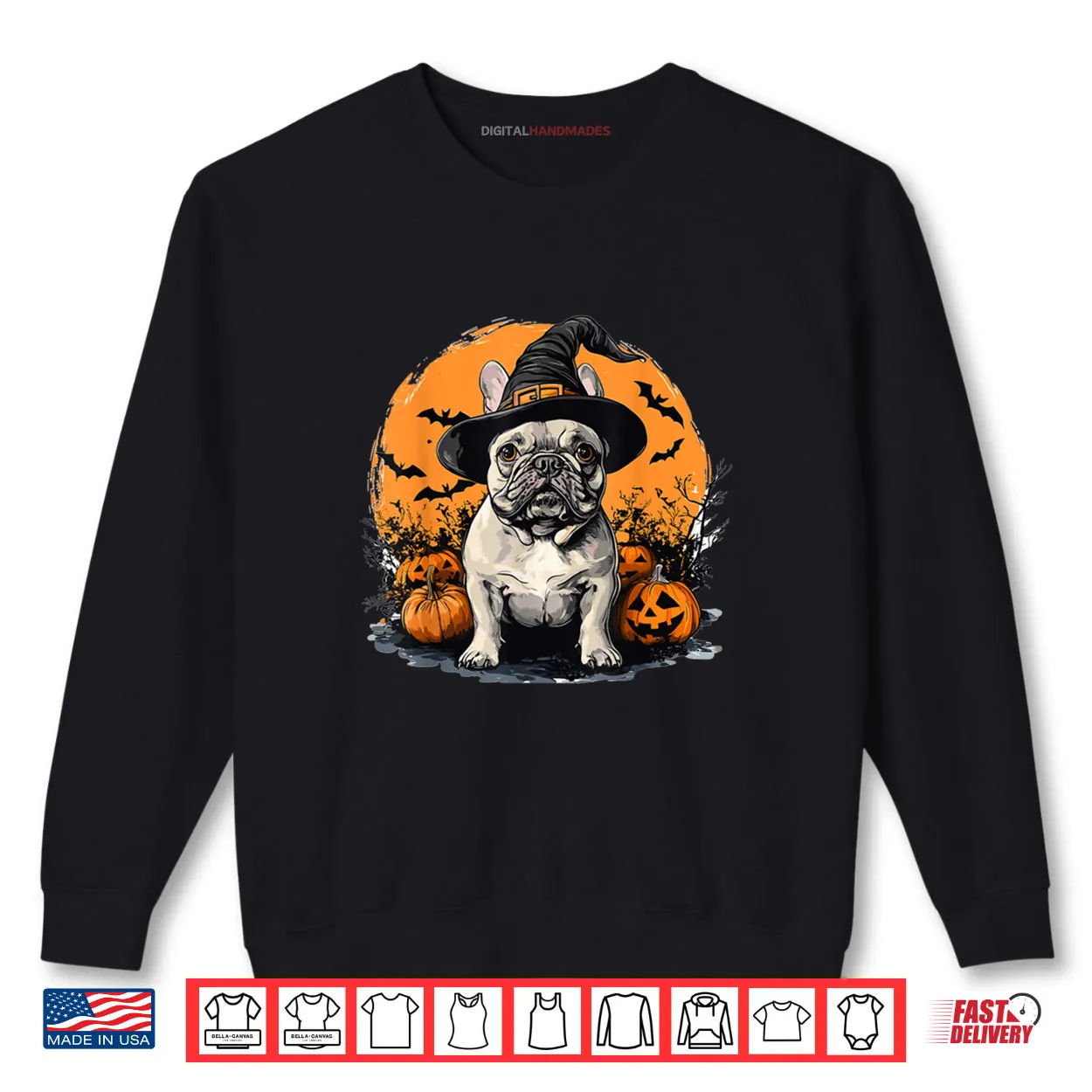 French Bulldog Frenchie Dog Whitch Hat Halloween Pumpkin Shirt French Bulldog Frenchie Dog Whitch Hat Halloween Pumpkin Shirt