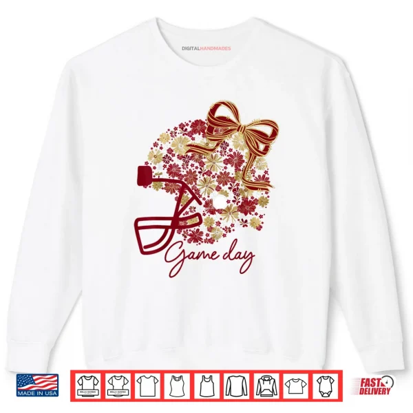 Sweatshirt Game Day Floral Football Girly Team Spirit Burgundy Gold Shirt