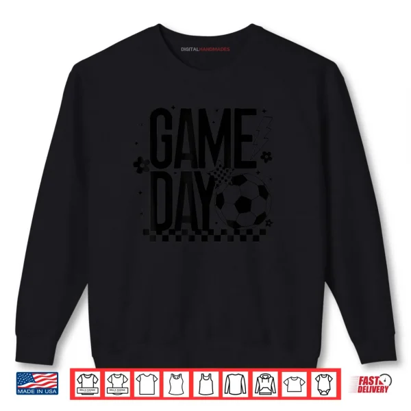 Sweatshirt Game Day Soccer Season Mom Retro Checkered Lightning Bolt Shirt