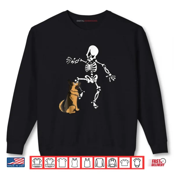 Sweatshirt German Shepherd Biting Skeleton Leg Halloween Shirt