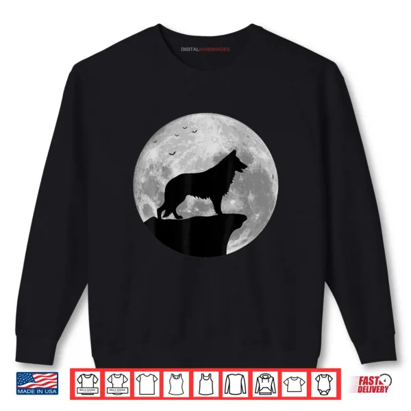 Sweatshirt German Shepherd Silhouette In The Moon Halloween Costume Shirt