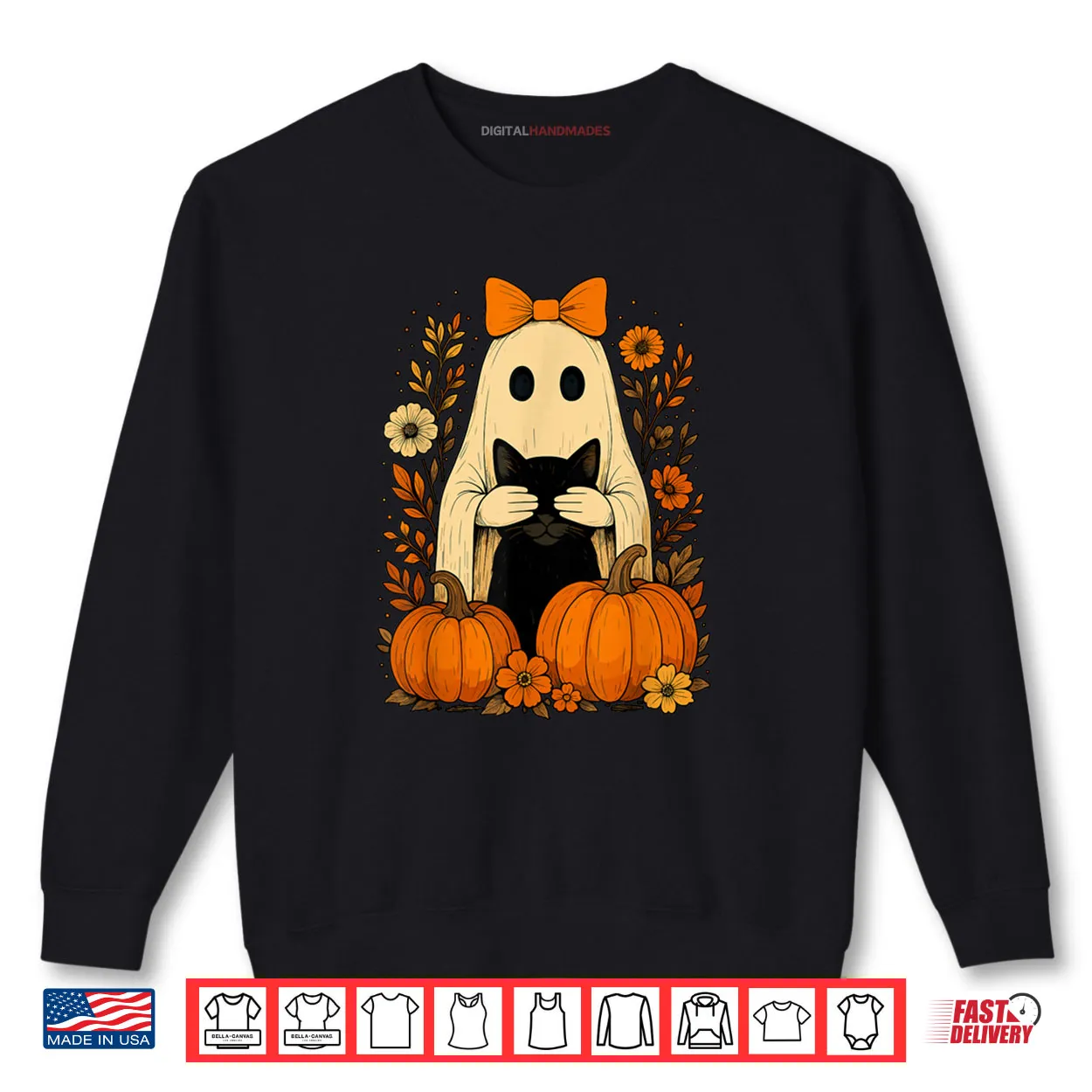Ghost Bow Holding Black Cat Fall Halloween Shirt Ghost Bow Holding Black Cat Fall Halloween Shirt