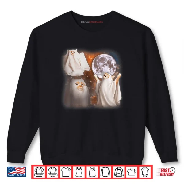 Sweatshirt Ghost Cat Howling at Moon Weird Cat Meme Halloween Shirt