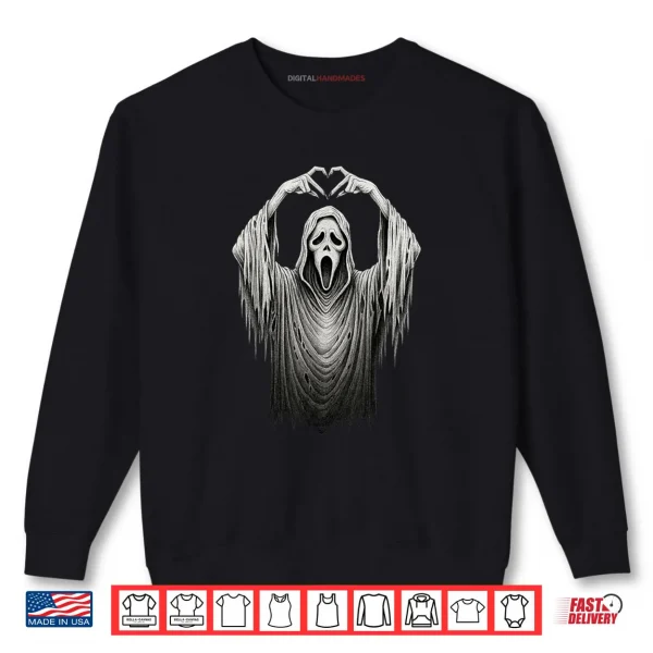 Sweatshirt Ghost Face Heart Sign Hands Vintage Horror Costume Halloween Shirt