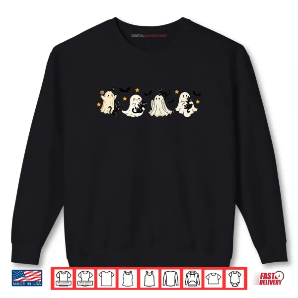 Sweatshirt Ghost Holding Black Cat Funny Halloween Cat Lovers Shirt