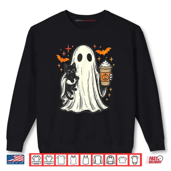 Ghost Holding Black Cat Ice Coffee Lover Vintage Halloween Shirt 1 Sweatshirt Ghost Holding Black Cat Ice Coffee Lover Vintage Halloween Shirt