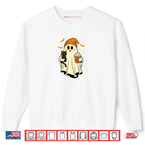 Sweatshirt Ghost Holding Black Cat Pumpkin Spice Vintage Halloween Shirt