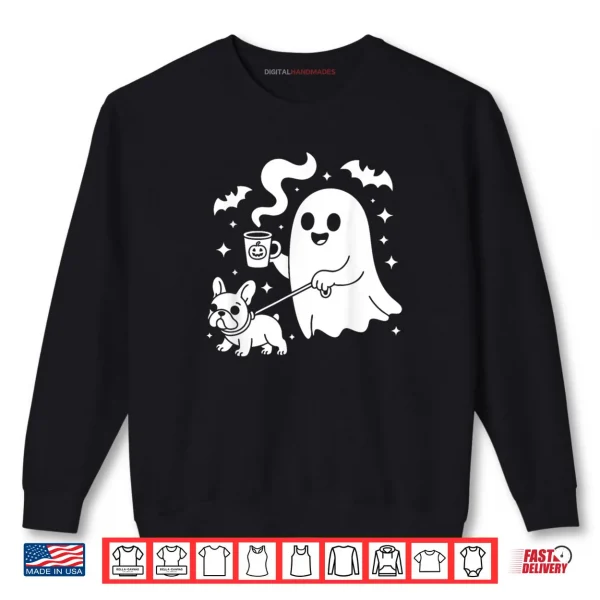 Sweatshirt Ghost Walking Dog French Bulldog Coffee Halloween Costume Shirt