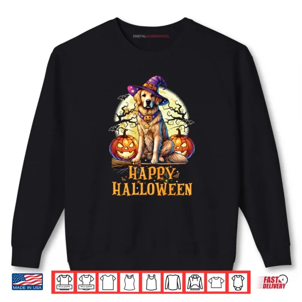 Sweatshirt Golden Retriever Dog Lover Witch Hat Scary Funny Halloween Shirt