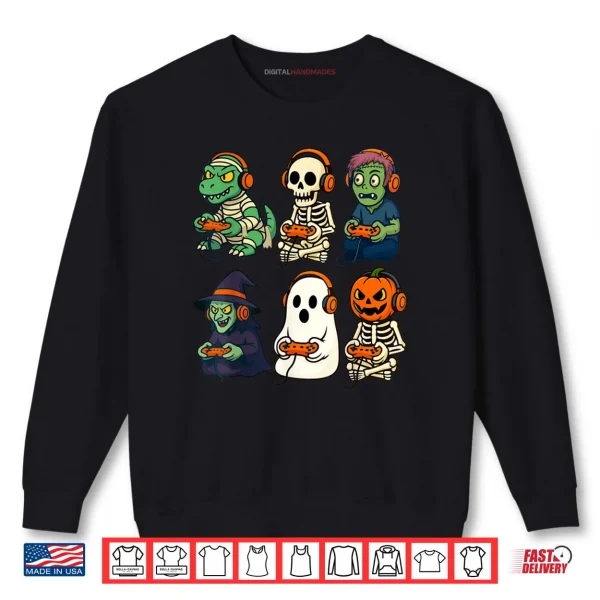 Sweatshirt Halloween Gamer Dinosaur Skeleton Ghost Witch Shirt