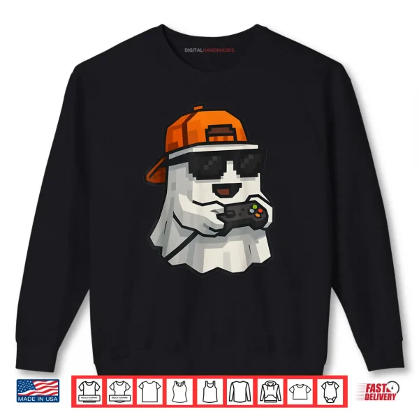 Sweatshirt Halloween Ghost Gamer Funny Pixel Video Gaming Shirt