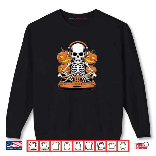 Sweatshirt Halloween Skeleton DJ Music Disc Jockey Shirt 1 1