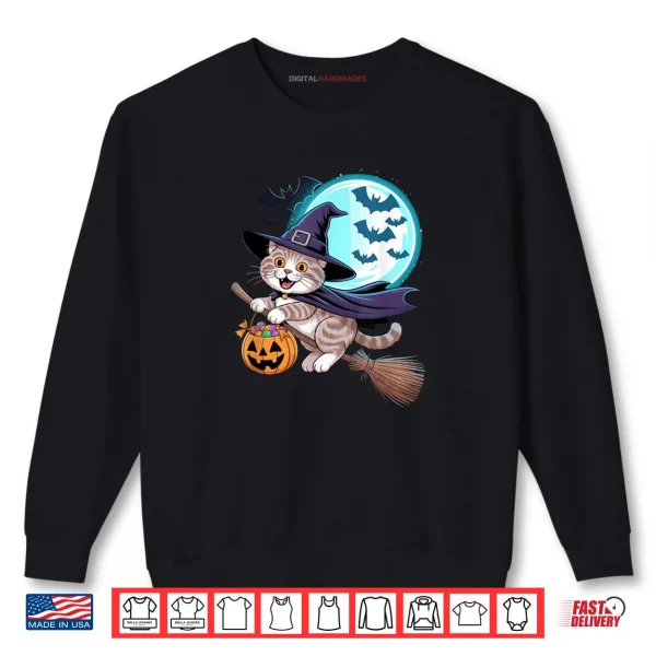 Sweatshirt Halloween Witch Scottish Fold Moon Coupari Shirt