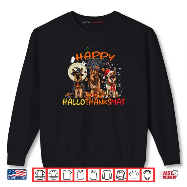 Sweatshirt Happy Halloween Thanksgiving Christmas German Shepherd Xmas Shirt