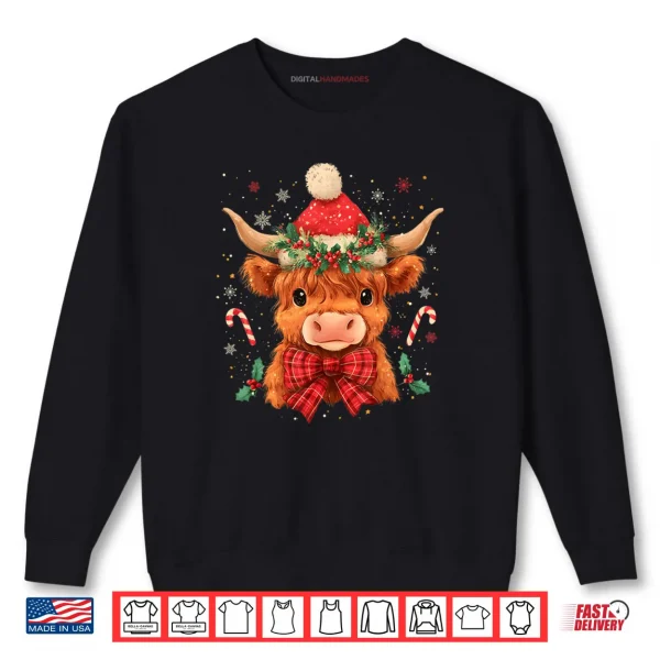 Sweatshirt Highland Cow Mooey Xmas Heifer Santa Hat Cute Christmas Shirt