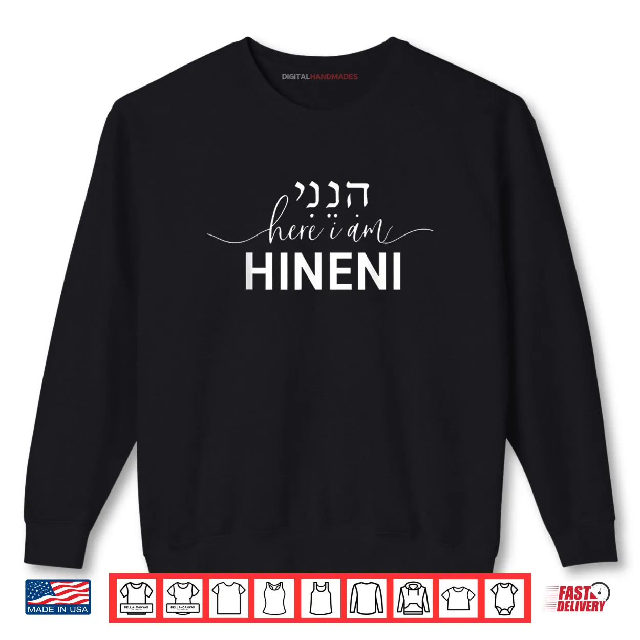 Hineni Here I Am Baruch Hashem in Hebrew Shirt Hineni Here I Am Baruch Hashem in Hebrew Shirt