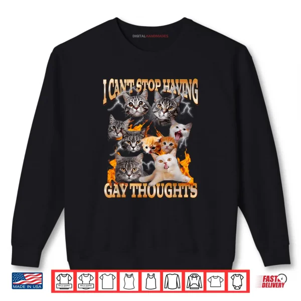 Sweatshirt I Cant Stop Having Gay Thoughts Funny Cat Meme Bootleg Shirt