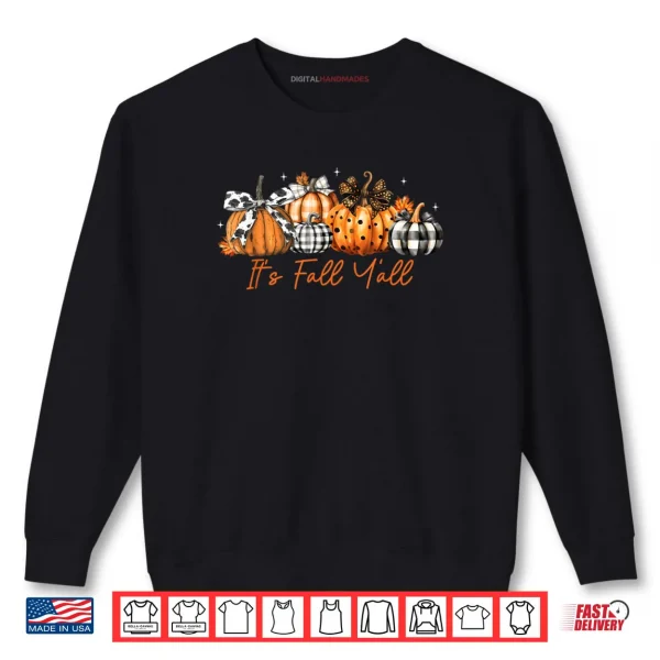 Sweatshirt Its Fall Yall Leopard Pumpkins Plaid Pumpkin Autumn Season Shirt
