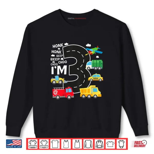 Sweatshirt Kids 3rd Birthday 3 Year Old Transportation Toddler Boy Car Truck Shirt