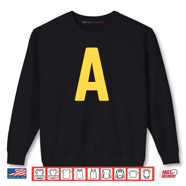 Sweatshirt Letter A Yellow On Red Halloween Costume Party Shirt