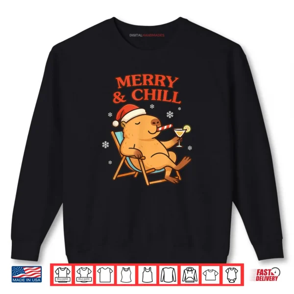 Sweatshirt Merry And Chill Capybara Christmas Humor Holiday Vacation Shirt